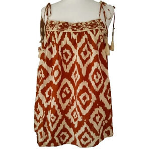 Haute Hippie Ikat Print Tie Shoulder Seashell Tassel Detail Top Size Medium NWT